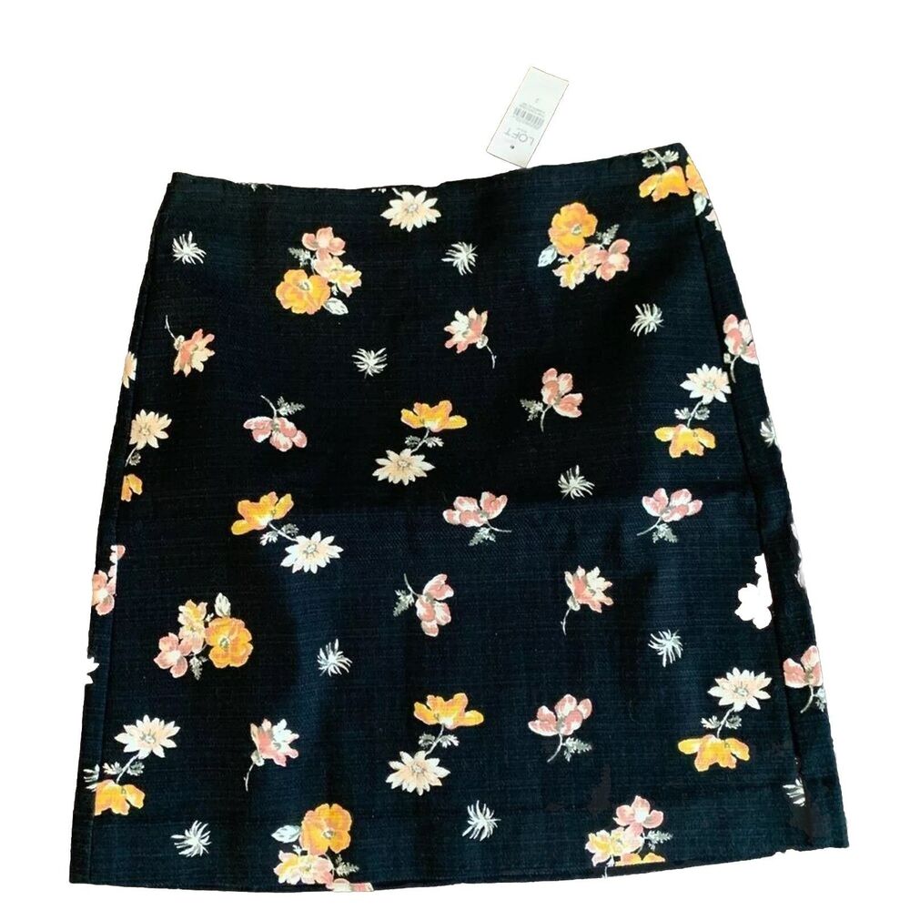 LOFT Outlet skirt size 2 floral black skirt 97% cotton NWT